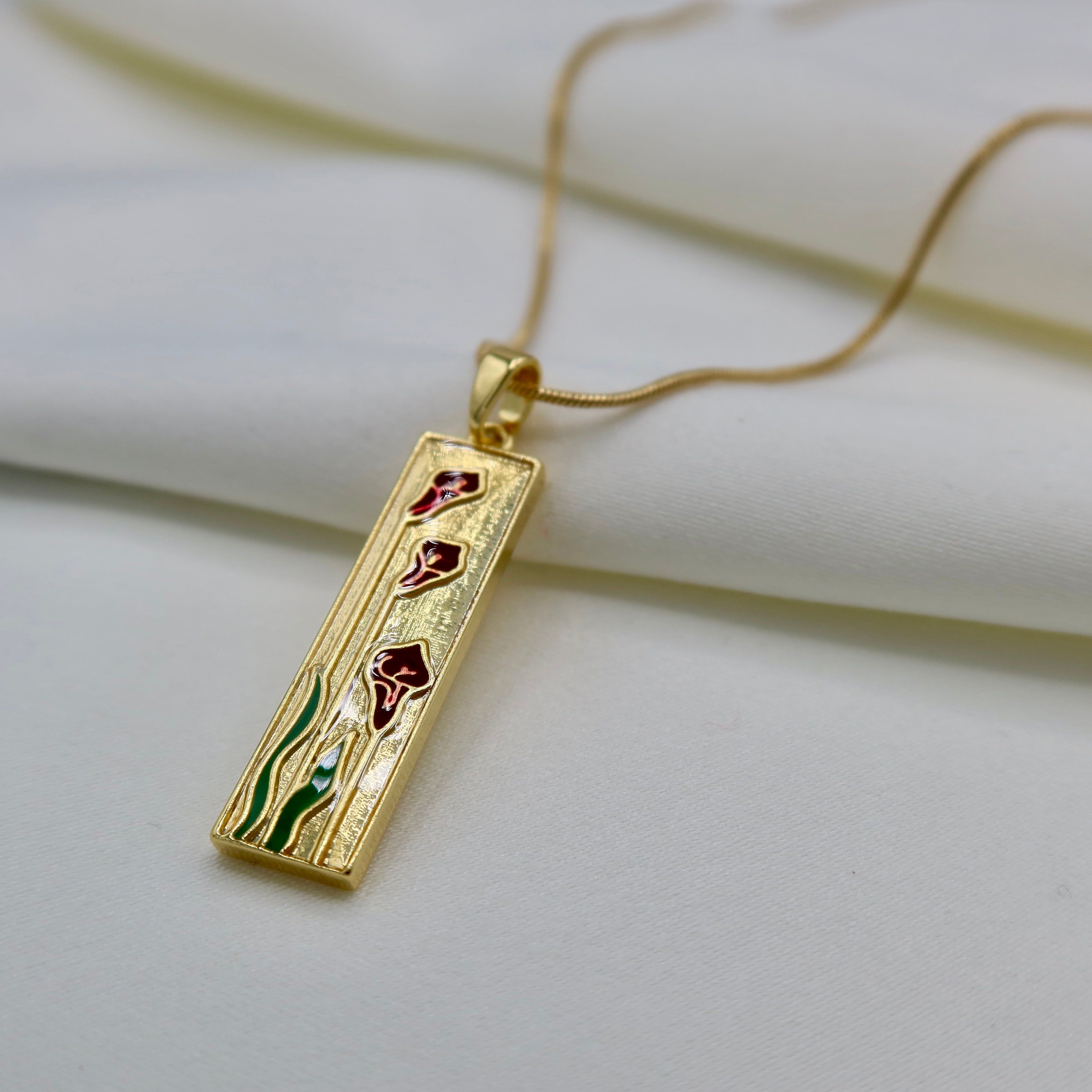 18K Gold Plated Tulip Pendant Necklace – Vertical Floral Necklace on Gold Snake Chain