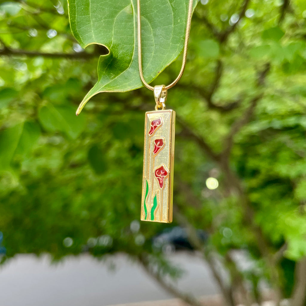 18K Gold Plated Tulip Pendant Necklace – Vertical Floral Necklace on Gold Snake Chain