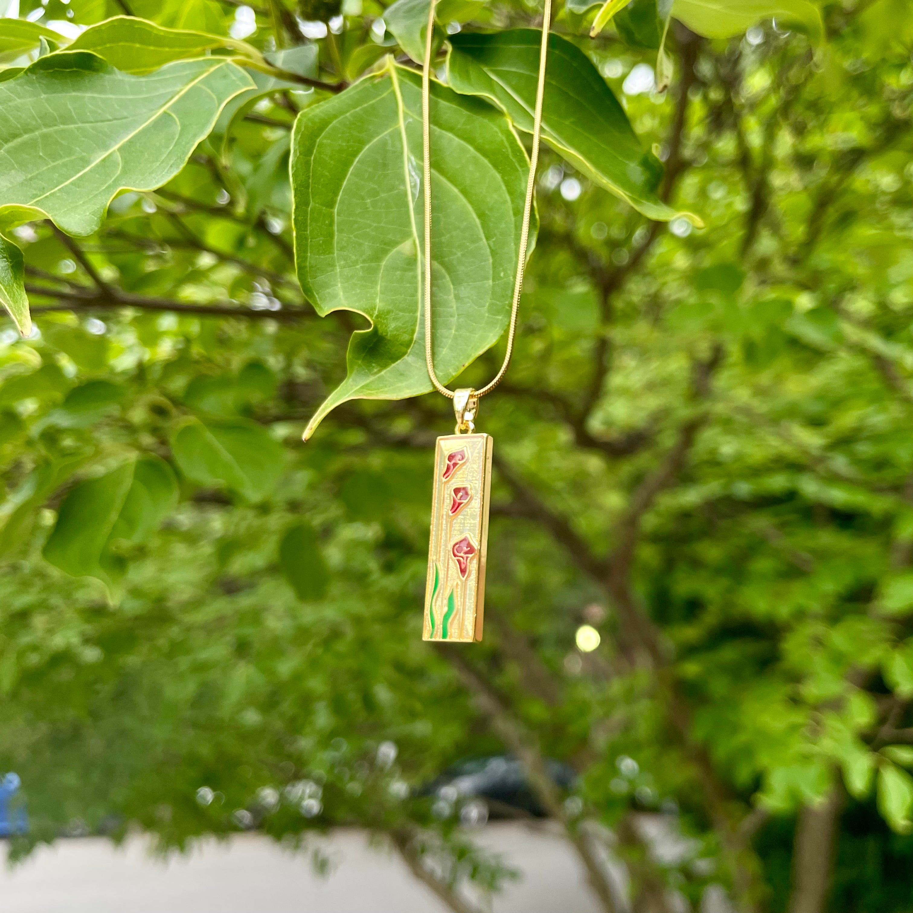 18K Gold Plated Tulip Pendant Necklace – Vertical Floral Necklace on Gold Snake Chain