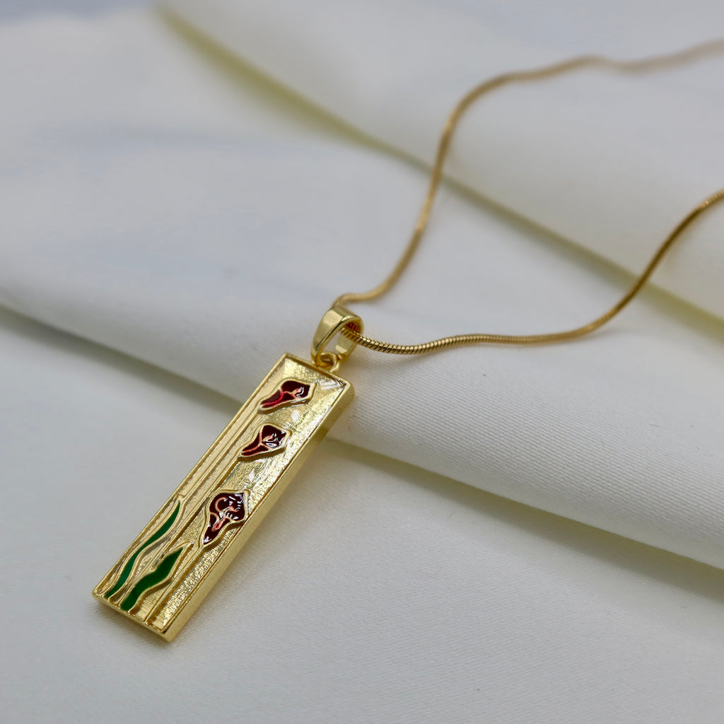 18K Gold Plated Tulip Pendant Necklace – Vertical Floral Necklace on Gold Snake Chain
