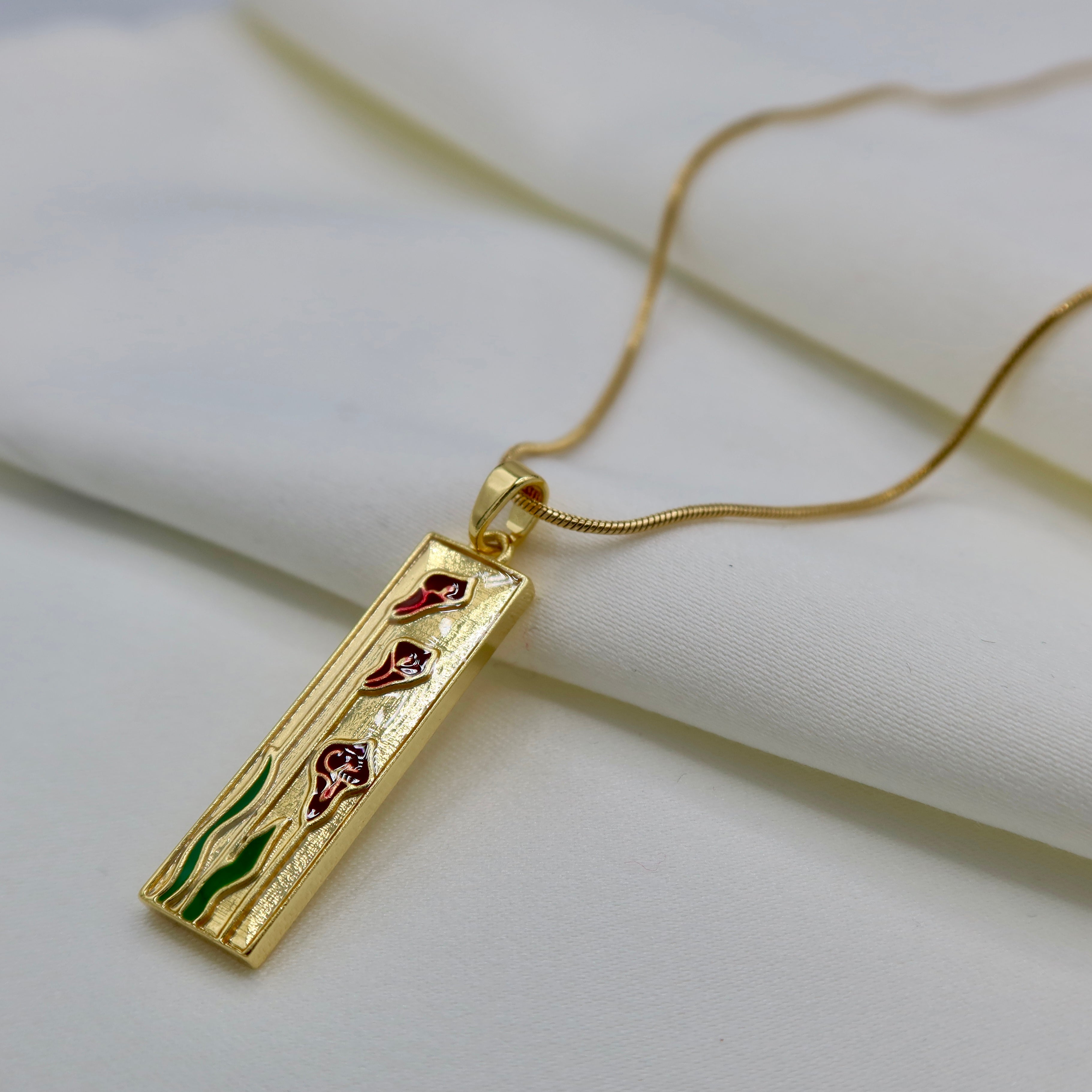 18K Gold Plated Tulip Pendant Necklace – Vertical Floral Necklace on Gold Snake Chain