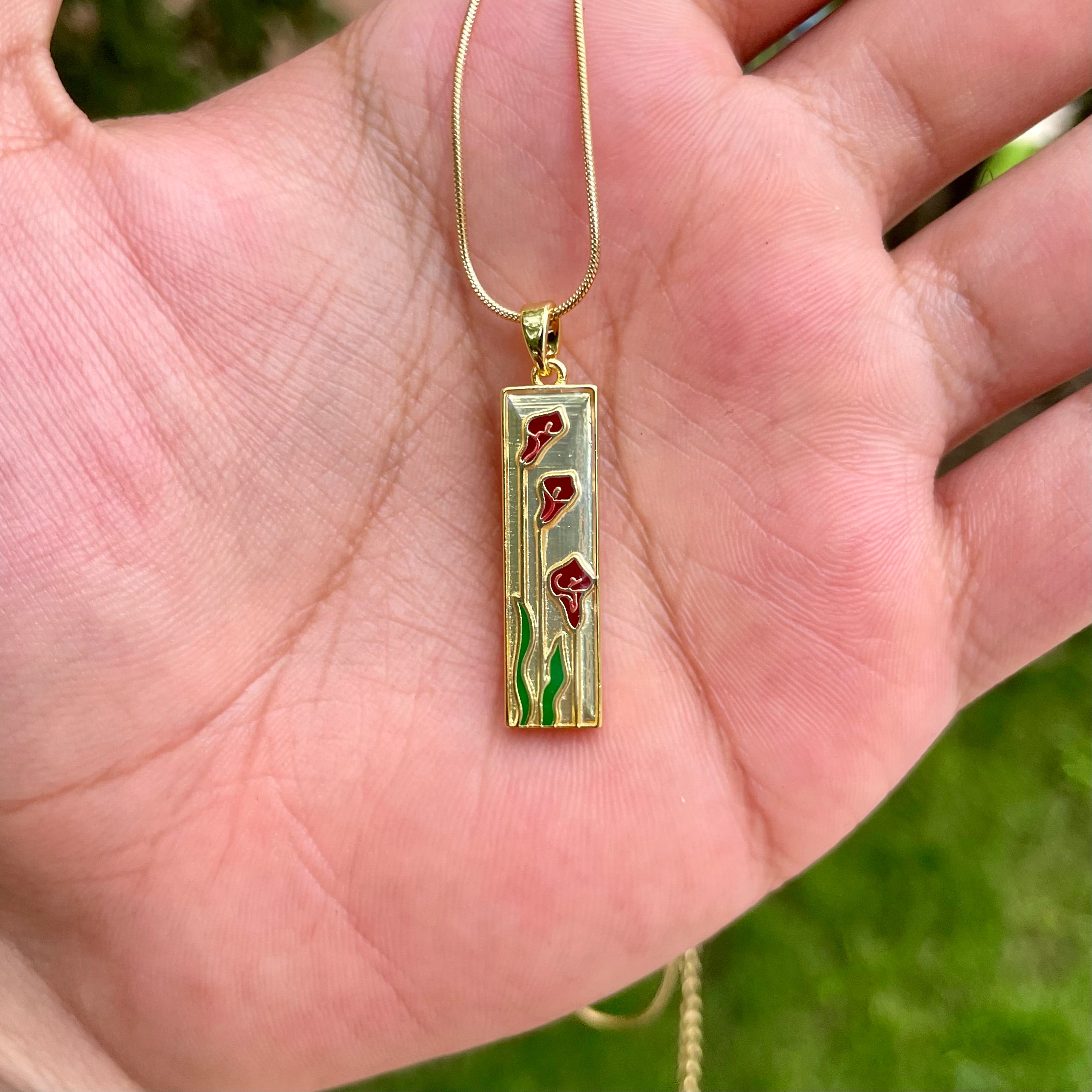 18K Gold Plated Tulip Pendant Necklace – Vertical Floral Necklace on Gold Snake Chain