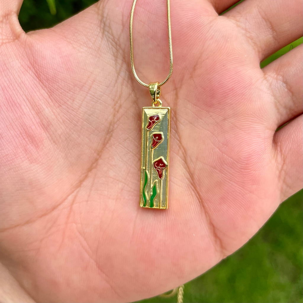 18K Gold Plated Tulip Pendant Necklace – Vertical Floral Necklace on Gold Snake Chain