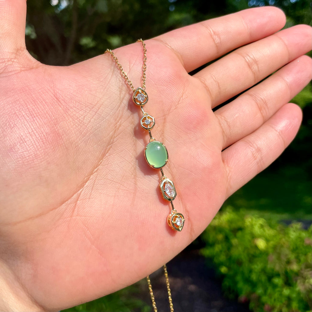 18K Gold Plated Pastel Gemstone Drop Necklaces – Oval Bezel Set Vertical Pendant Collection