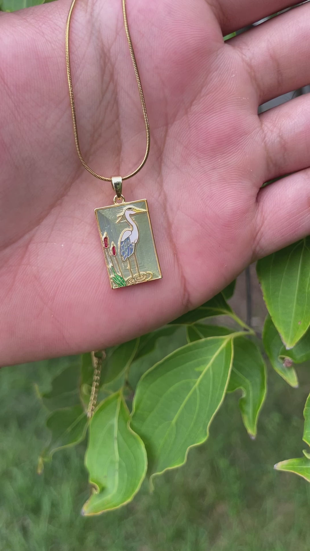 18K Gold Plated Heron Pendant Necklace | Art Deco Bird Necklace on Snake Chain