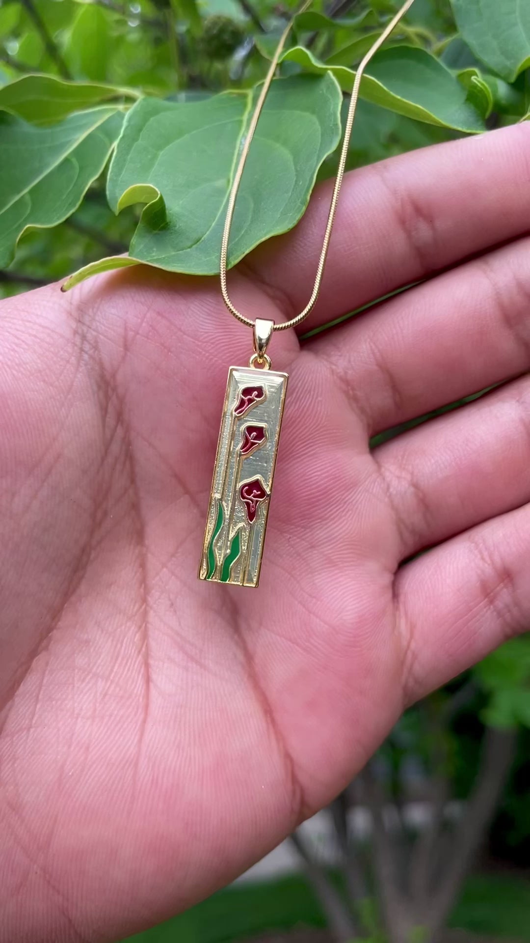 18K Gold Plated Tulip Pendant Necklace – Vertical Floral Necklace on Gold Snake Chain